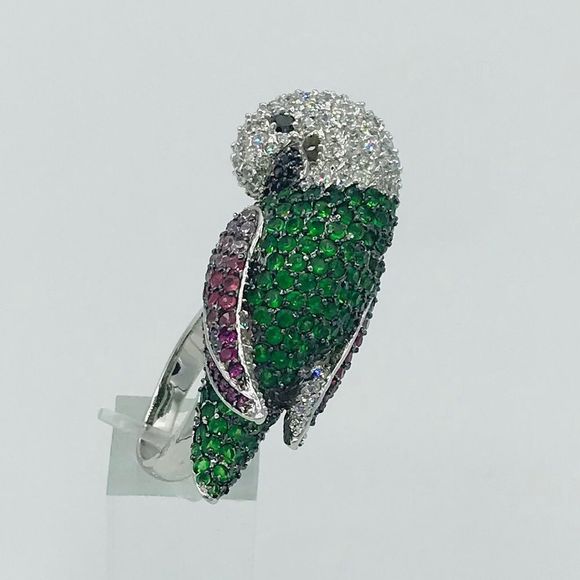 NEW RHODIUM PLATED CZ PARROT RING - Picture 5 of 16